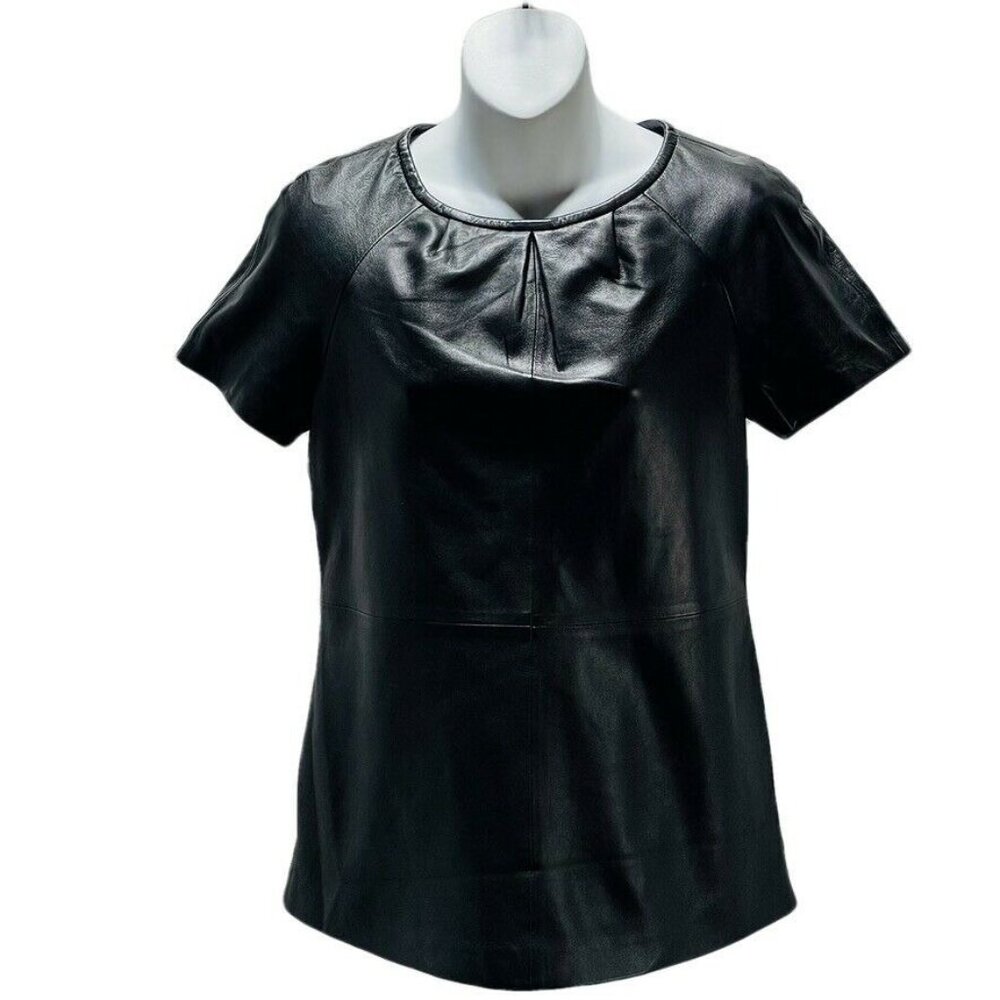 Banana Republic Black Leather Short Sleeve Top Womens Size XS